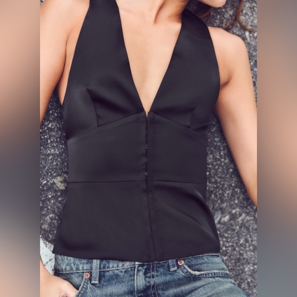 Zara Blqck Satin Top with Clasps
